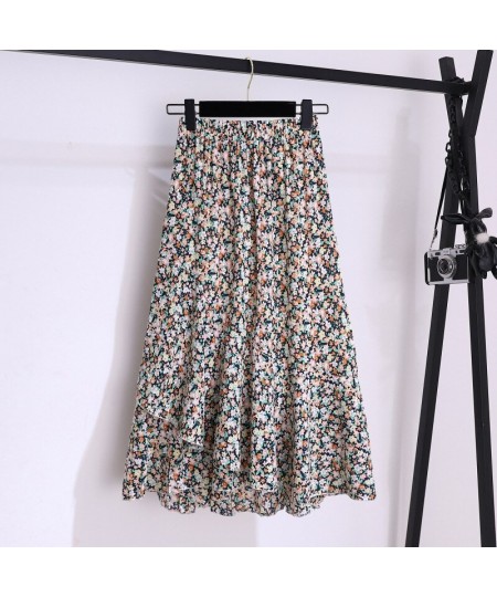 Chiffon Floral Bohemian Ruffles Summer Skirts Women 2023 Korean Fashion Asymmetrical High Waisted Midi Skirt Female Casual Ju...