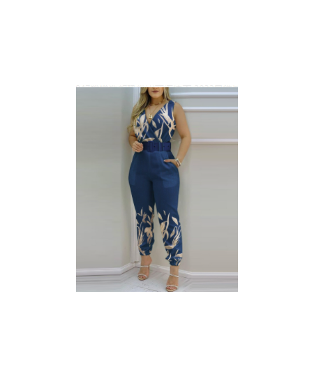 Plants Print Pocket Detail V-Back Wrap Jumpsuit $53.08 - Suits & Sets