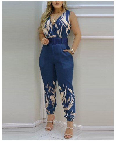 Plants Print Pocket Detail V-Back Wrap Jumpsuit $53.08 - Suits & Sets