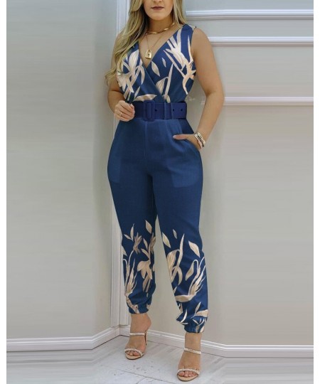 Plants Print Pocket Detail V-Back Wrap Jumpsuit $53.08 - Suits & Sets