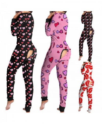 Sexy Women Pajamas Onesies Button-down Buttoned Flap Adults Pyjama Autumn Long Sleeve V-neck Jumpsuit Female Bodysuit Sleepwe...