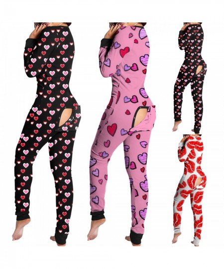 Sexy Women Pajamas Onesies Button-down Buttoned Flap Adults Pyjama Autumn Long Sleeve V-neck Jumpsuit Female Bodysuit Sleepwe...