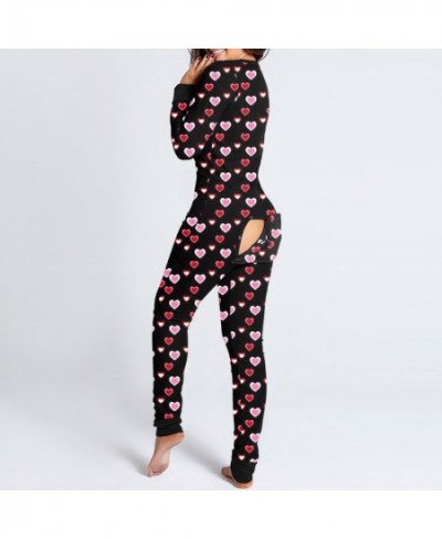 Sexy Women Pajamas Onesies Button-down Buttoned Flap Adults Pyjama Autumn Long Sleeve V-neck Jumpsuit Female Bodysuit Sleepwe...