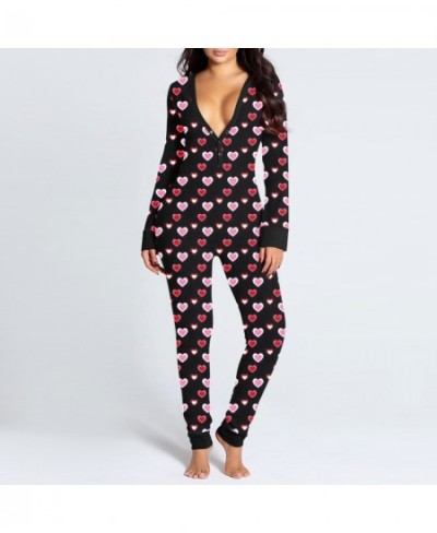 Sexy Women Pajamas Onesies Button-down Buttoned Flap Adults Pyjama Autumn Long Sleeve V-neck Jumpsuit Female Bodysuit Sleepwe...