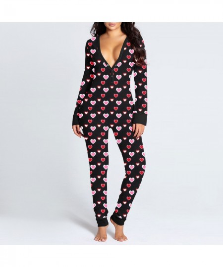 Sexy Women Pajamas Onesies Button-down Buttoned Flap Adults Pyjama Autumn Long Sleeve V-neck Jumpsuit Female Bodysuit Sleepwe...