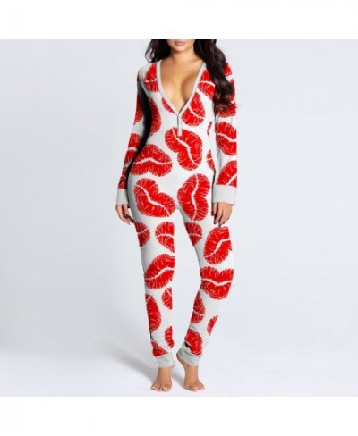 Sexy Women Pajamas Onesies Button-down Buttoned Flap Adults Pyjama Autumn Long Sleeve V-neck Jumpsuit Female Bodysuit Sleepwe...