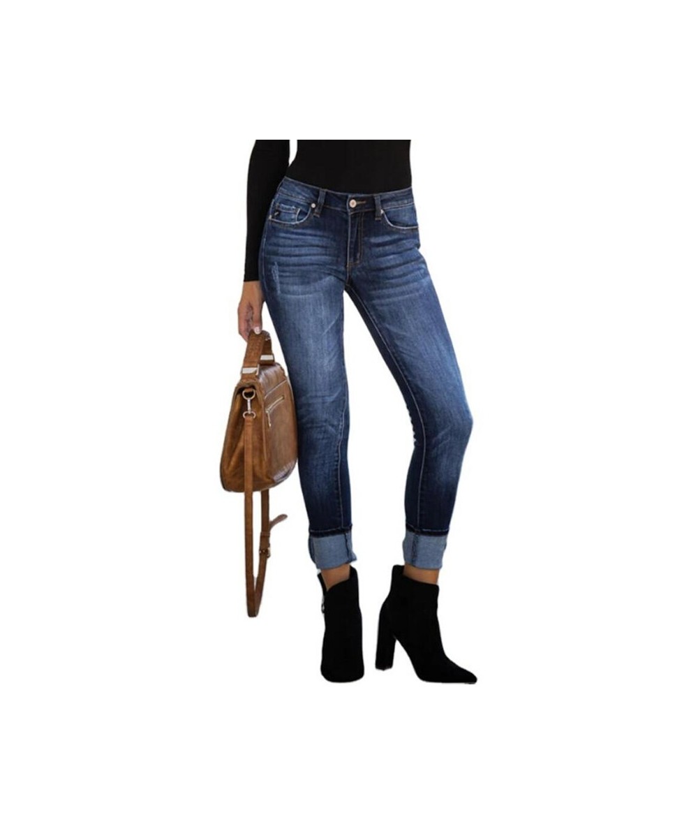 New Autumn Dark Blue Women Skinny Jeans Fashion Casual Mid-Waist Slim Elastic Denim Pencil Pants Trousers s1516 $51.42 - Jeans