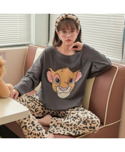 The Lion King Simba Sleep Suit for Women Fall Winter Cotton Pajamas Set Leopard Pant with 1 Pockets Pijama Suit Nightwear $51...