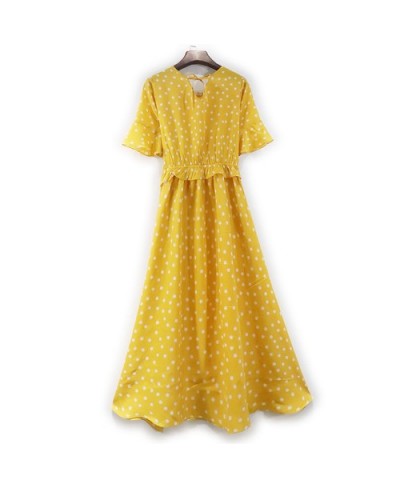 Yellow Polka Dot Mulberry Silk Dress 5 / 4 Sleeve Women's Fashion V-neck Silk Commuter 2022 New Style $107.82 - Dresses