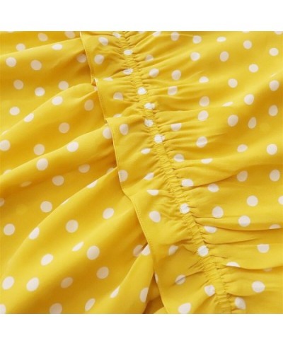 Yellow Polka Dot Mulberry Silk Dress 5 / 4 Sleeve Women's Fashion V-neck Silk Commuter 2022 New Style $107.82 - Dresses