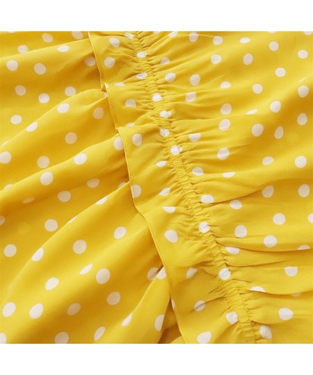 Yellow Polka Dot Mulberry Silk Dress 5 / 4 Sleeve Women's Fashion V-neck Silk Commuter 2022 New Style $107.82 - Dresses