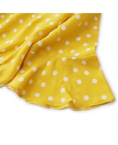 Yellow Polka Dot Mulberry Silk Dress 5 / 4 Sleeve Women's Fashion V-neck Silk Commuter 2022 New Style $107.82 - Dresses