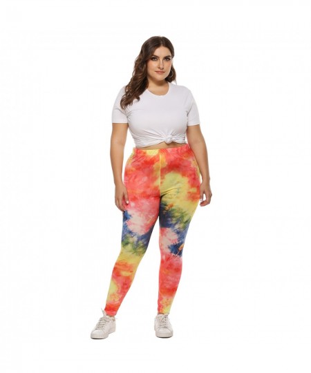 Women's Pants Plus Size Fashion Casual Irregular Color Spray-painted Print Trousers Large Size Mid-waist Slim Bottoming Pants...