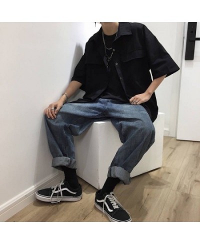 Shirts Women Pockets Casual Boyfriend Cool Girls Hip Hop Punk Fashion Turn-down Collar Solid Tops Ulzzang Chic Streetwearest ...