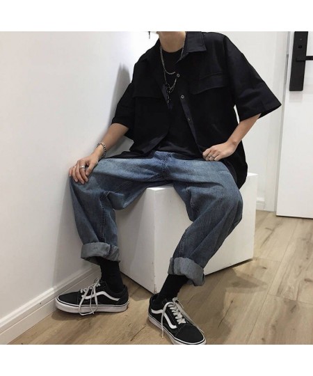 Shirts Women Pockets Casual Boyfriend Cool Girls Hip Hop Punk Fashion Turn-down Collar Solid Tops Ulzzang Chic Streetwearest ...