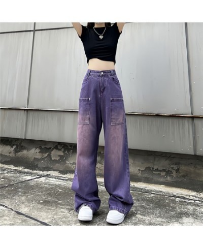 Purple Baggy Jeans Women Boyfriend Style High Waist Gradient Color Washed Y2k Cargo Pants Mopping Straight Denim Trousers $52...