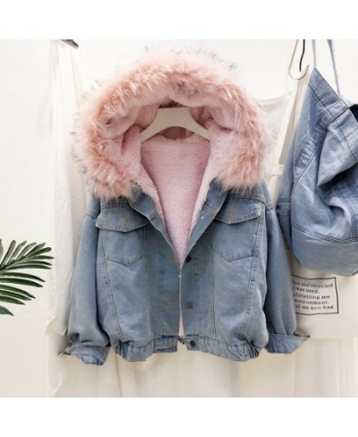 2023 Winter Jacket Women Velvet Thick Denim Jacket Big Faux Fur Collar Hooded Jean Jacket Female Vintage Casual Outwear 1025 ...