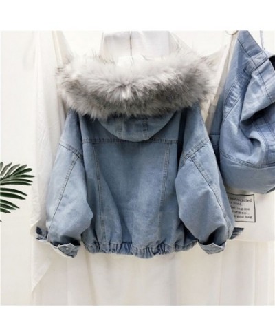 2023 Winter Jacket Women Velvet Thick Denim Jacket Big Faux Fur Collar Hooded Jean Jacket Female Vintage Casual Outwear 1025 ...