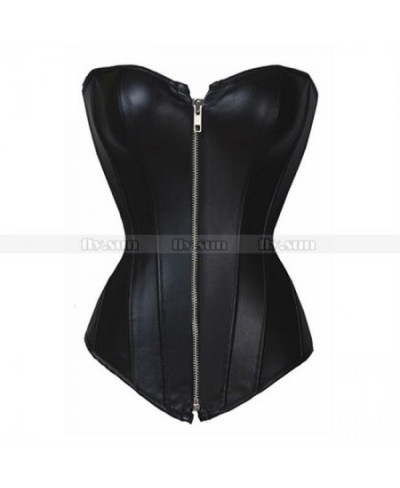 Sexy Black Faux Leather Zip Corset Top Punk Bustier Biker Costume S M L XL 2XL 3XL 4XL 5XL 6XL $38.87 - Underwear