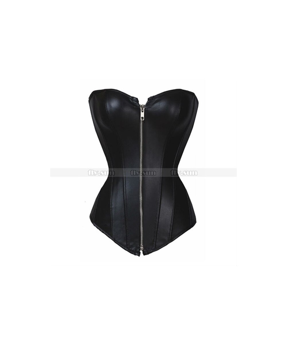 Sexy Black Faux Leather Zip Corset Top Punk Bustier Biker Costume S M L XL 2XL 3XL 4XL 5XL 6XL $38.87 - Underwear