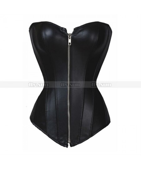 Sexy Black Faux Leather Zip Corset Top Punk Bustier Biker Costume S M L XL 2XL 3XL 4XL 5XL 6XL $38.87 - Underwear