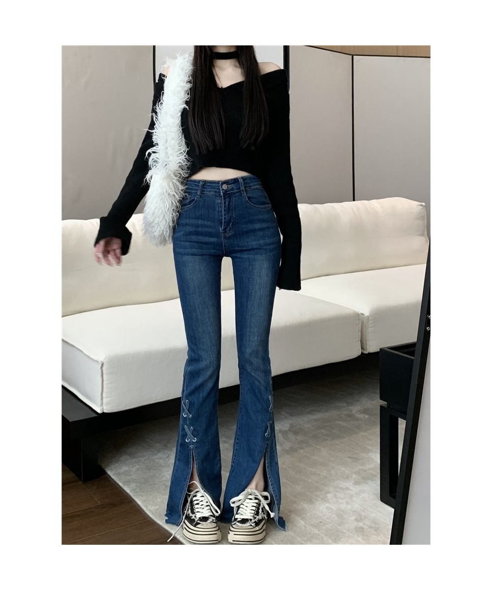 2023 Women Solid Split Jeans Spring High Waist Elastic Flare Pants Fashion Harajuku Jean Pant Slim Denim Trousers Female 7153...