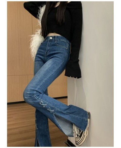 2023 Women Solid Split Jeans Spring High Waist Elastic Flare Pants Fashion Harajuku Jean Pant Slim Denim Trousers Female 7153...