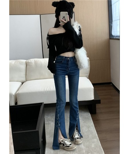 2023 Women Solid Split Jeans Spring High Waist Elastic Flare Pants Fashion Harajuku Jean Pant Slim Denim Trousers Female 7153...