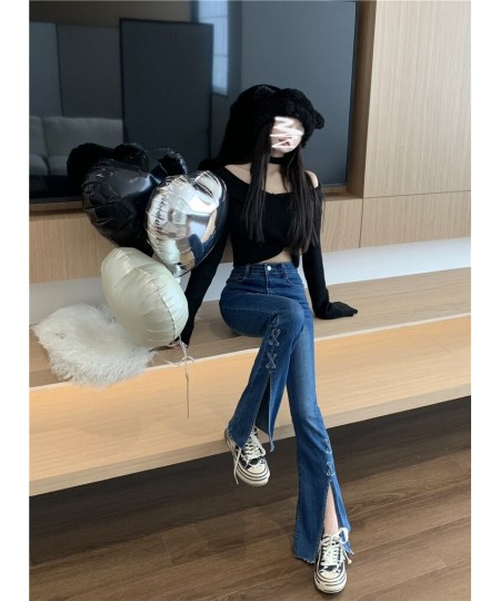 2023 Women Solid Split Jeans Spring High Waist Elastic Flare Pants Fashion Harajuku Jean Pant Slim Denim Trousers Female 7153...