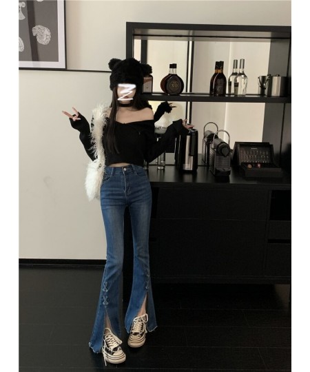 2023 Women Solid Split Jeans Spring High Waist Elastic Flare Pants Fashion Harajuku Jean Pant Slim Denim Trousers Female 7153...