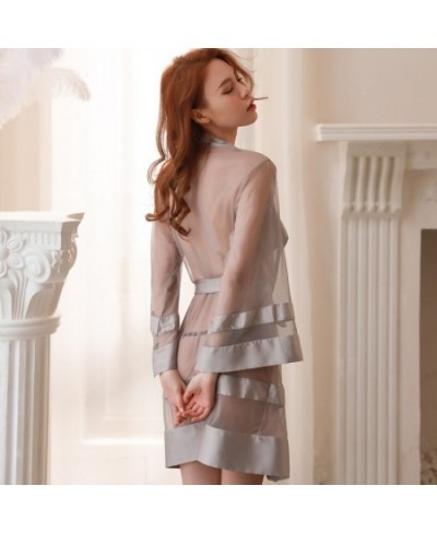 sexy temptation woman transparent stitching long-sleeved bandage gauze robe bathrobe nightdress pajamas set $26.46 - Sleepwears