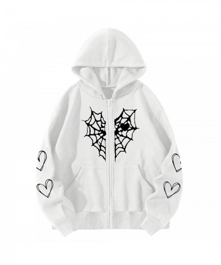 Harajuku Y2k Women Hoodie Autumn Gothic Heart Spider Web Aesthetic Sweatshirt Korean Style Zip Up Long Sleeve Hoodie Jacket $...