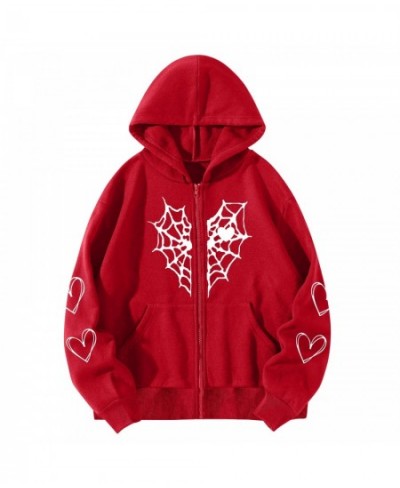 Harajuku Y2k Women Hoodie Autumn Gothic Heart Spider Web Aesthetic Sweatshirt Korean Style Zip Up Long Sleeve Hoodie Jacket $...