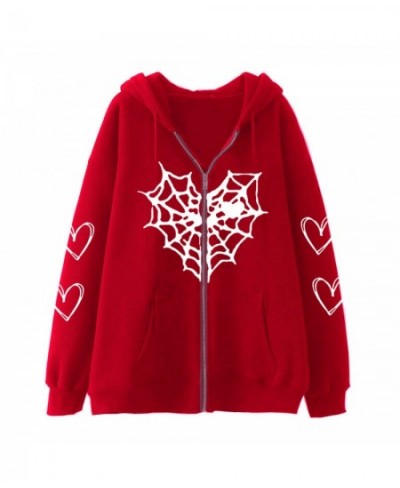 Harajuku Y2k Women Hoodie Autumn Gothic Heart Spider Web Aesthetic Sweatshirt Korean Style Zip Up Long Sleeve Hoodie Jacket $...