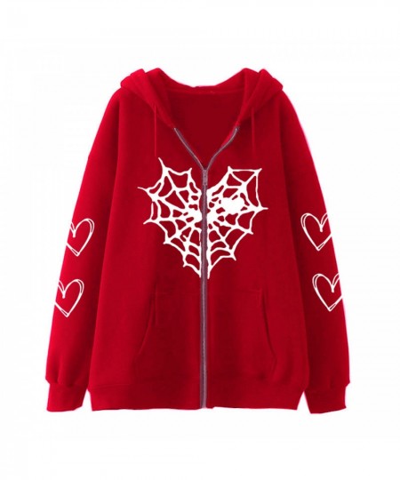 Harajuku Y2k Women Hoodie Autumn Gothic Heart Spider Web Aesthetic Sweatshirt Korean Style Zip Up Long Sleeve Hoodie Jacket $...