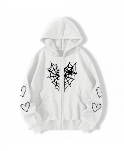 Harajuku Y2k Women Hoodie Autumn Gothic Heart Spider Web Aesthetic Sweatshirt Korean Style Zip Up Long Sleeve Hoodie Jacket $...