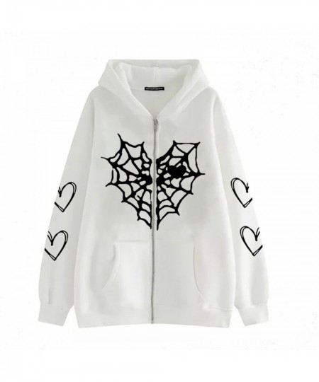 Harajuku Y2k Women Hoodie Autumn Gothic Heart Spider Web Aesthetic Sweatshirt Korean Style Zip Up Long Sleeve Hoodie Jacket $...