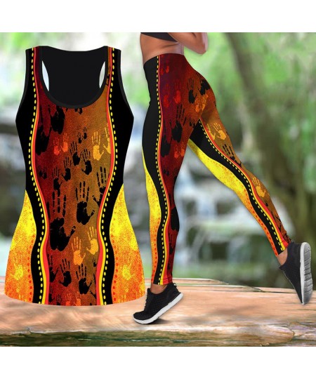 Summer Women Fashion Aboriginal Indigenous Turtle Lizard Painting Art Combo Print Pants Tank Tops Slimming Yoga Pant Suit $32...