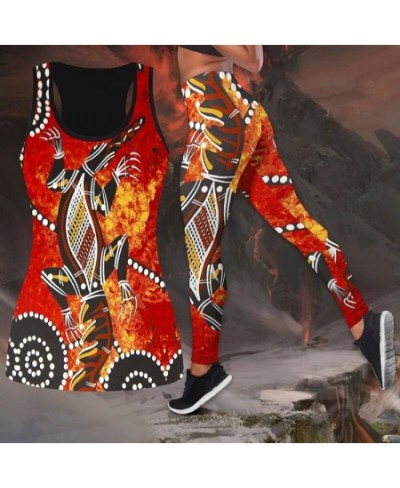 Summer Women Fashion Aboriginal Indigenous Turtle Lizard Painting Art Combo Print Pants Tank Tops Slimming Yoga Pant Suit $32...