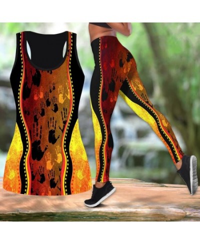 Summer Women Fashion Aboriginal Indigenous Turtle Lizard Painting Art Combo Print Pants Tank Tops Slimming Yoga Pant Suit $32...