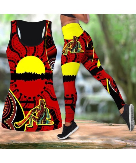 Summer Women Fashion Aboriginal Indigenous Turtle Lizard Painting Art Combo Print Pants Tank Tops Slimming Yoga Pant Suit $32...