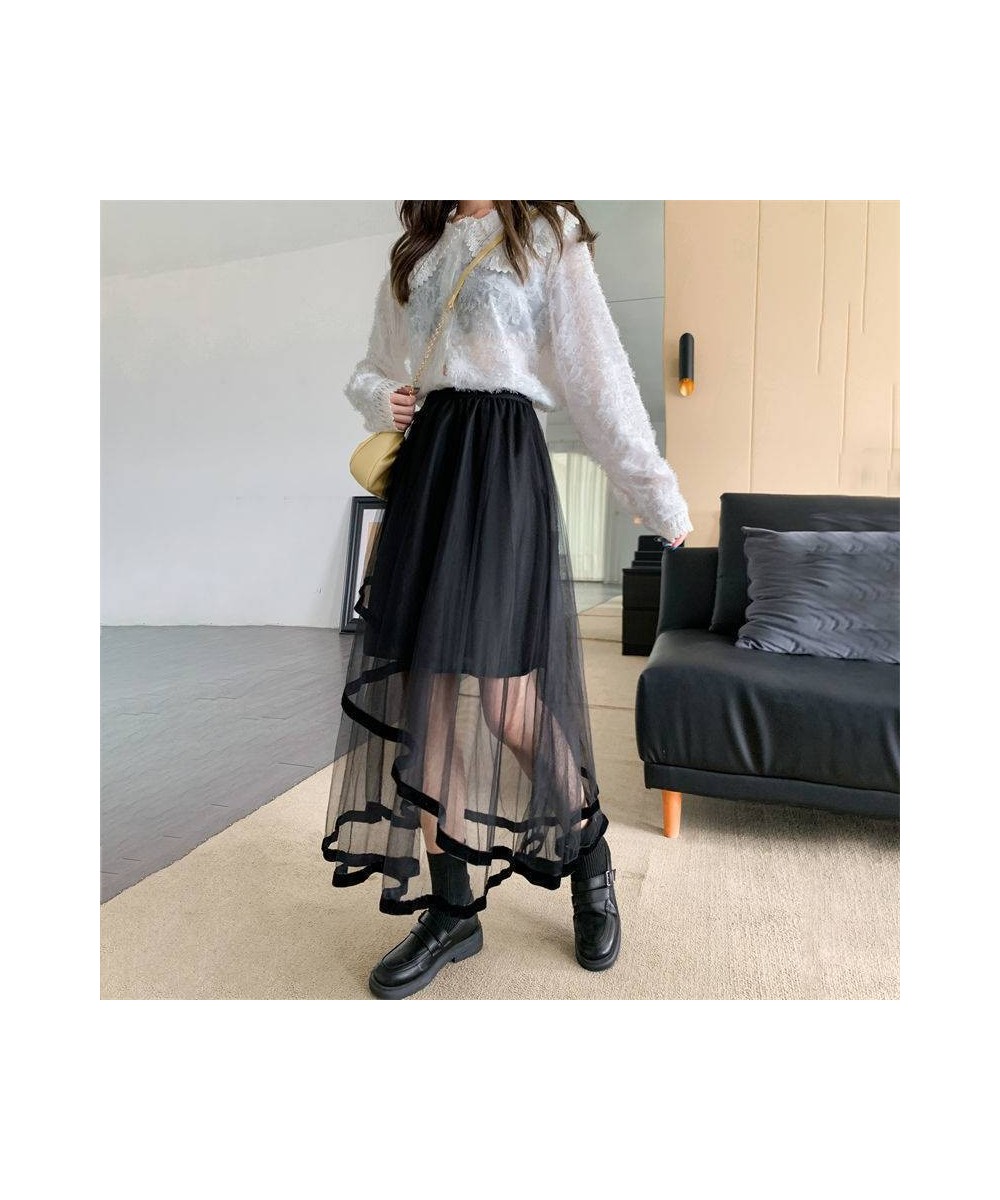 Black Irregular Patchwork Tulle Fairy Skirt High Waist Beige Midi Length Skirts Spring Summer 2023 Korean Fashion Women $34.3...