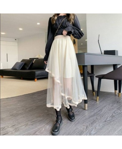 Black Irregular Patchwork Tulle Fairy Skirt High Waist Beige Midi Length Skirts Spring Summer 2023 Korean Fashion Women $34.3...