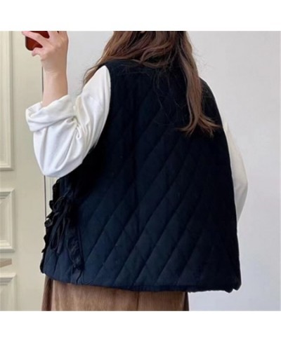 Women Parkas 2023 Winter Spring Solid Color Cardigan Lace Sleeveless Vest Warm Coat Pockets Mori Girl Fashion Vest Female $61...