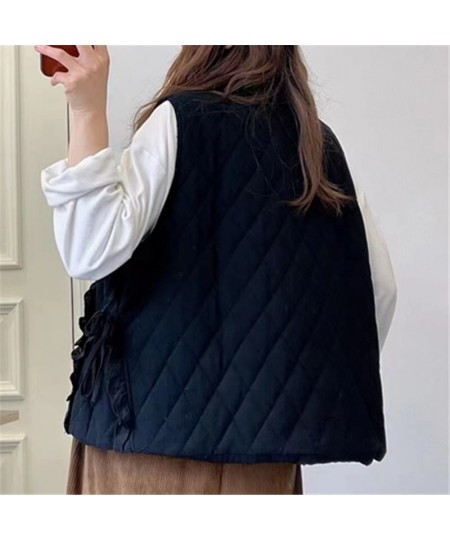 Women Parkas 2023 Winter Spring Solid Color Cardigan Lace Sleeveless Vest Warm Coat Pockets Mori Girl Fashion Vest Female $61...