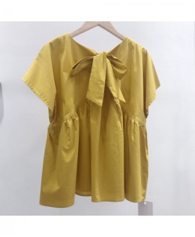 Cute O Neck Ruffle Short Sleeve Tops Summer White Yellow Blue Blouse Women High Waist Korean Elegant Peplum Kawaii Holiday $4...