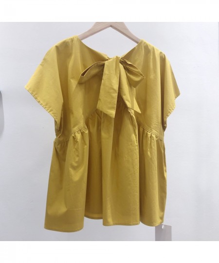 Cute O Neck Ruffle Short Sleeve Tops Summer White Yellow Blue Blouse Women High Waist Korean Elegant Peplum Kawaii Holiday $4...