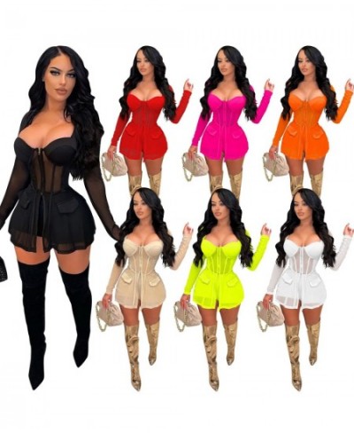 Mesh See Though Patchwork Women 2pcs Set Zipper Sweetheart Blazer + Shorts Set Sweatsuit Tracksuit Two Piece Set Outfits $35....