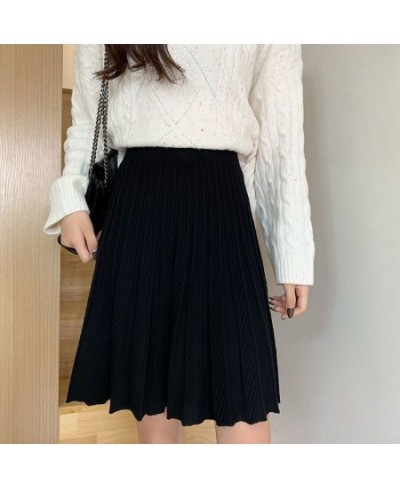 Knitted Pleated Skirts Women Above Knee Solid Casual Autumn All-match Design College Jupe Femme Korean Style High Waist Elega...