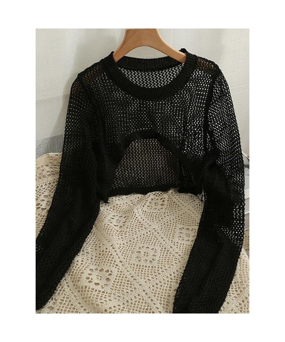 Y2k Harajuku Hollow Out T Shirt Women Knit Vintage Fairycore Grunge Tops Fashion Retro Smock Crop Tops See Through Tee $32.83...